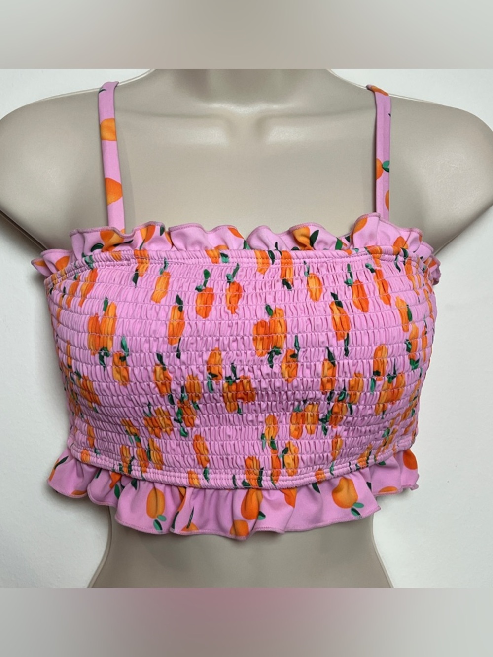 Floral Citrus Smocked Bandeau Strapless Summer Beach Swim Bikini Top